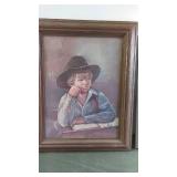 Framed Vintage Artwork Collection - Boy with Hat and Classic Car Advertisement