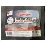 Sunbeam Queen Blanket Grey Microplush, 12 Heat Settings, 12-Hour Auto Shut-Off, Electric Heated Blanket with Controller, 90" x 84"