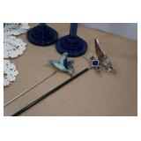 Assorted Home Décor -Ruby Glass Vase, Cobalt Candlesticks, Brass Bell