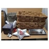 Assorted Home Décor -Wicker Baskets, Trays, Garbage Bin