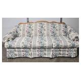Vintage Floral Patterned Couch with Wooden Backrest