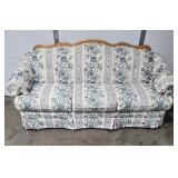 Vintage Floral Patterned Couch with Wooden Backrest