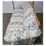 Vintage Floral Patterned Couch with Wooden Backrest