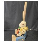 Vintage Japanese Doll with Stand and Wooden Bunny Figurine