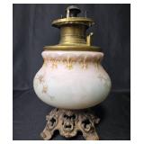 B&H Vintage Oil Lamp with Floral Design and Metal Base