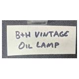 B&H Vintage Oil Lamp with Floral Design and Metal Base