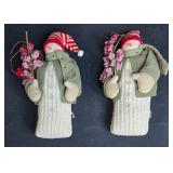 Set of 2 Vintage Fabric Snowman Figurines with Floral Accents