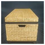 Stylish Wicker Storage Chest with Wooden Trim