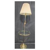 Vintage Brass and Glass Floor Lamp with Side Table - untested