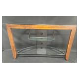 Modern Glass-Top Console Table with Wooden Base - 42" Wide x 25" Height