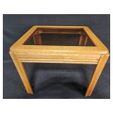 Mid-Century Modern Oak End Table with Glass Top