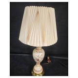 Vintage Floral Design Table Lamp with Pleated Shade - untested