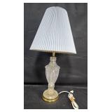 Vintage Table Lamp with Crystal Base and Pleated Blue Shade untested