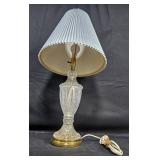 Vintage Table Lamp with Crystal Base and Pleated Blue Shade untested