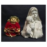 Mikasa Fine Porcelain Madonna with Child and Plush Teddy Bear Figurine Set