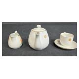 Vintage Hand Painted Nippon Tea Set with Figurines - Teapot, Creamer, and Cup