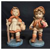 Pair of Vintage Hand-Painted Porcelain Figure Statues - Boy and Girl