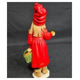 Handcrafted Figurine of Girl in Red Dress with Basket of Oranges