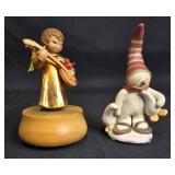Set of 2 Musical Figurines - Angel with Mandolin and Snowman with Ducks