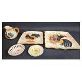 Collection of Vintage Rooster-themed Dishware and Decorative Bowls