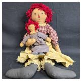 Vintage Handmade Cloth Doll Set - Mother and Child with Red Hair