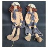 Pair of Vintage Nautical-Themed Cloth Dolls with Sailboats