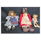 Set of 3 Handmade Fabric Dolls with Unique Outfits