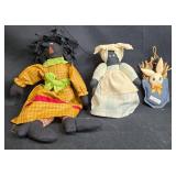Collection of 3 Vintage Folk Art Dolls and Bunny Decor