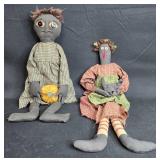 Set of 2 Handmade Primitive Dolls with Unique Designs