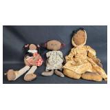 Collection of 3 Vintage Handmade Cloth Dolls