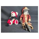 Holiday Plush Bear and Vintage Santa Doll Set