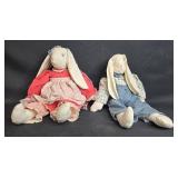 Set of 2 Handmade Soft Bunny Dolls in Vintage Clothing