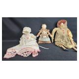 Collection of 3 Vintage Handmade Cloth Dolls with Accessories