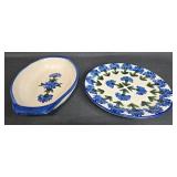 Set of Lodisville Stoneware Baking Dish and Serving Platter with Floral Design