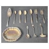 Vintage Silver Plated Serving Utensil Set with Decorative Tray