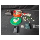 Craft Supplies Lot with Threads, Buttons, and Fujifilm Battery