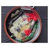 Craft Supplies Lot with Threads, Buttons, and Fujifilm Battery