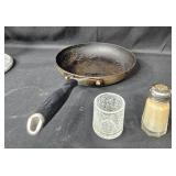 Kitchen Essentials Lot: Calphalon Frying Pan, Vintage Tea Kettle, and Spice Containers