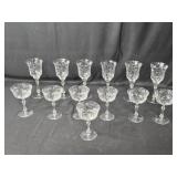 Set of Vintage Etched Glass Stemware Glasses