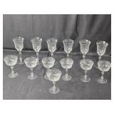 Set of Vintage Etched Glass Stemware Glasses