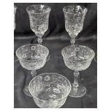 Set of Vintage Etched Glass Stemware Glasses