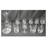 Etched Glasses with Carafe and Bowl