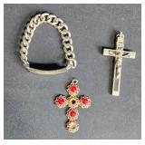 Vintage Jewelry Lot Including Pearl Necklace, Cross Pendant, and Silver Bracelet