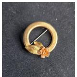 Krementz Gold Plated Floral Brooch with Rose and Leaves