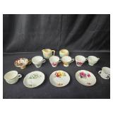 Collection of Vintage Bone China Tea Cups, Plates, and Creamers