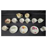 Collection of Vintage Bone China Tea Cups, Plates, and Creamers