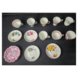 Set of Vintage Floral Bone China Cups and Plates from Various Makers