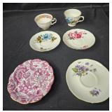 Set of Vintage Floral Bone China Cups and Plates from Various Makers