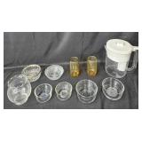 Collection of Glass Kitchenware - Set including Drinking Glasses, Bowls, and Pitcher