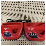Lot Of Two Milwaukee M12 Battery Chargers Tested Great Condition